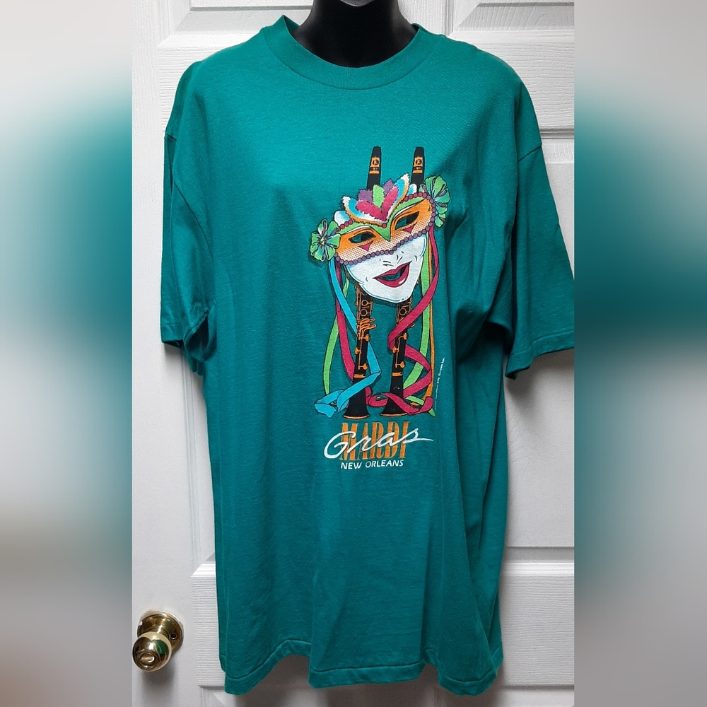 Vintage 1988 New Orleans Mardi Gras Green T-Shirt Men’s Size XL Graphic Print